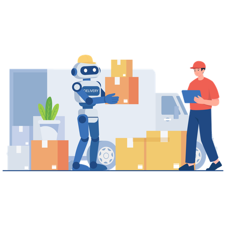 Robot que ayuda a cargar paquetes  Illustration
