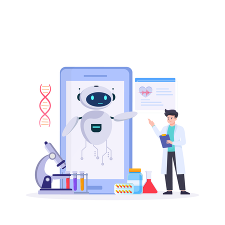 Robot realizando experimentos de laboratorio  Illustration