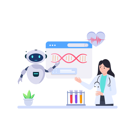 Robot realizando trabajos de investigación en el laboratorio  Illustration