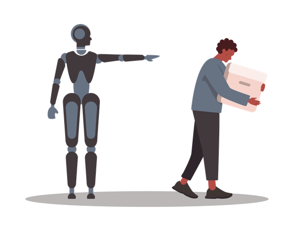 Robot replaces employees in office  Illustration