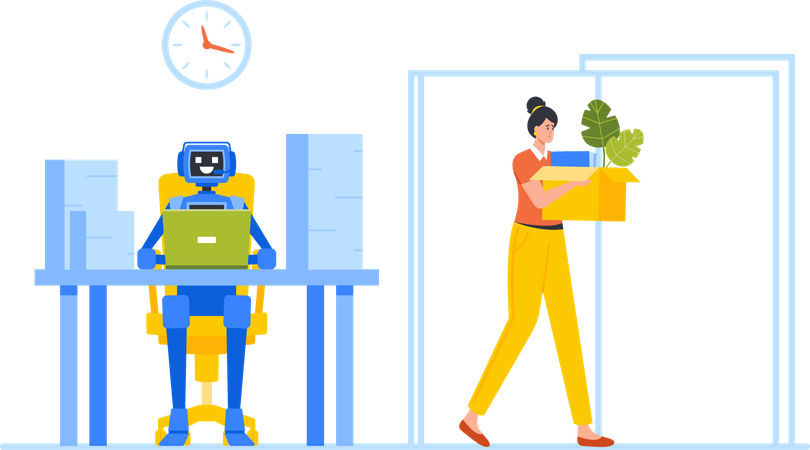 Robot replaces human at work Illustration
