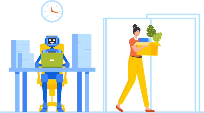 Robot replaces human at work  Illustration