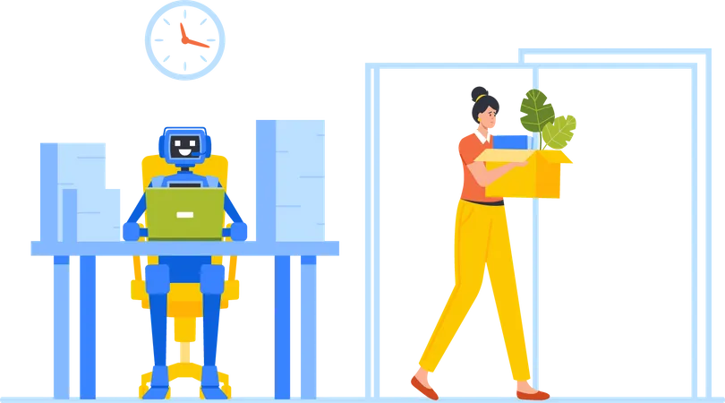 Robot replaces human at work  Illustration