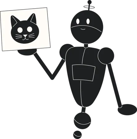 Robot Representing Artificial Intelligence Holding Generated Image  Illustration
