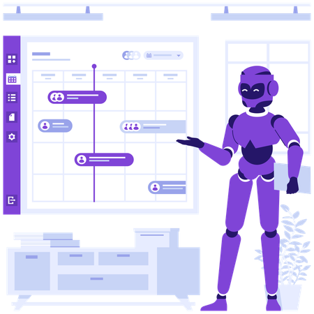 Robot scans data for presentation  Illustration