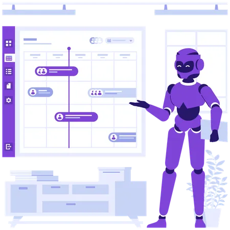 Robot scans data for presentation  Illustration