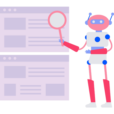 Robot searching with magnifier on web page Illustration