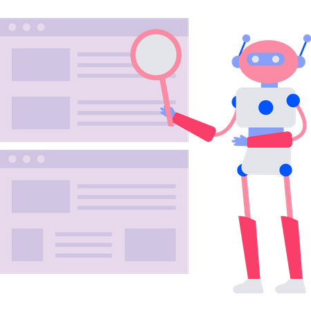 Robot searching with magnifier on web page  Illustration