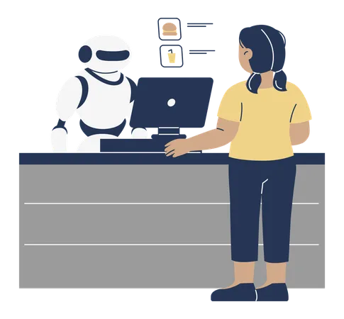 Robot Serving Customer  Illustration