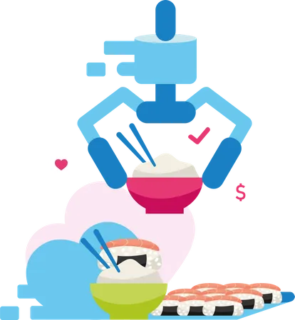 Robot serving japanese food  イラスト