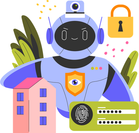 Robot sets password system for new house  Illustration