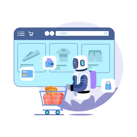 Robot Shopping Clothes  Illustration