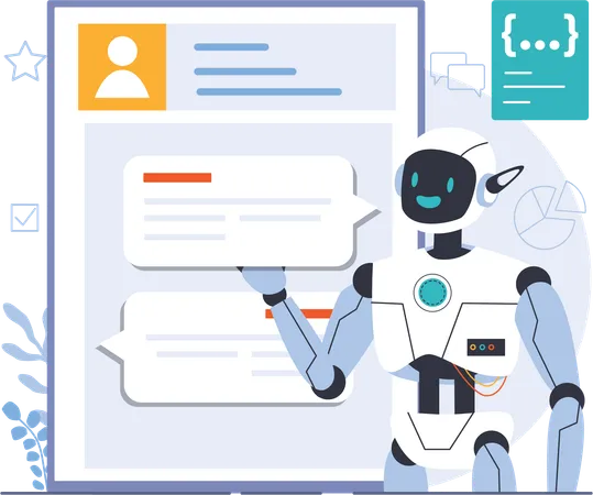 Robot showing ai chat  Illustration
