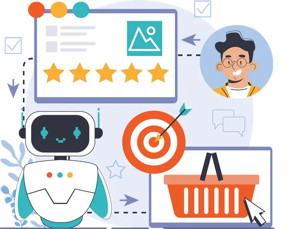 Robot showing customer review  Illustration