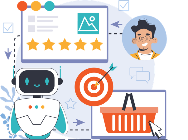 Robot showing customer review  Illustration