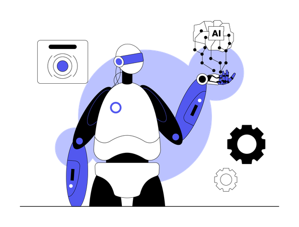 Robot showing hologram atomic structure  Illustration