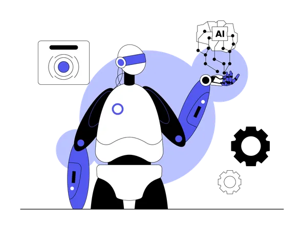 Robot showing hologram atomic structure  Illustration