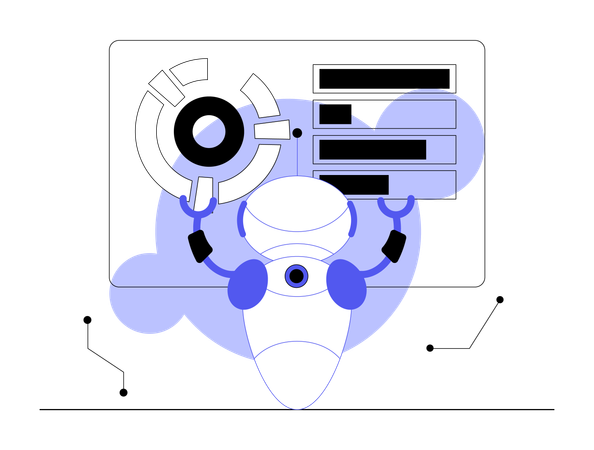 Robot showing server status in meeting  Illustration
