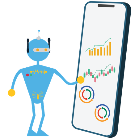 Robot showing stock market chart on mobile  Illustration