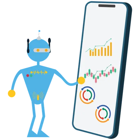 Robot showing stock market chart on mobile  Illustration