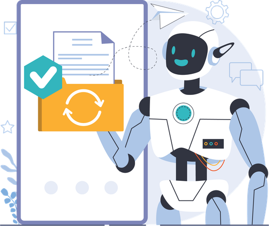 Robot showing updated folder in mobile  Illustration