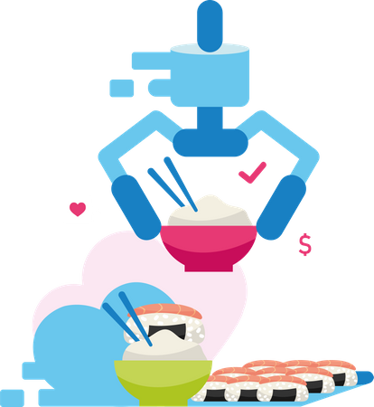 Robot sirviendo comida japonesa  Ilustración