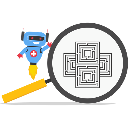Robot solves maze sign  Illustration