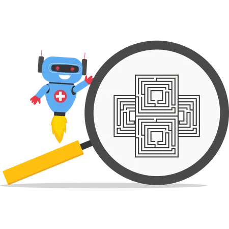 Robot solves maze sign  Illustration
