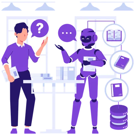 Robot solving businessman's questions  Illustration