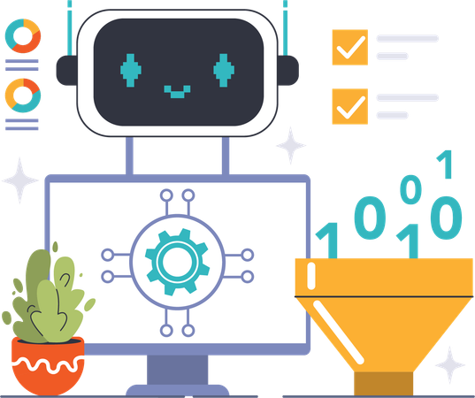 Robot sorting binary code  Illustration