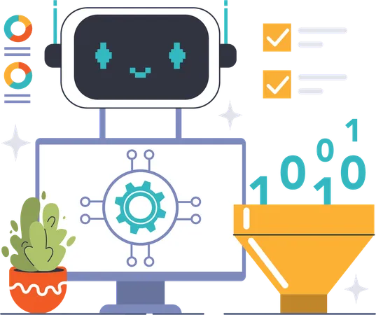 Robot sorting binary code  Illustration