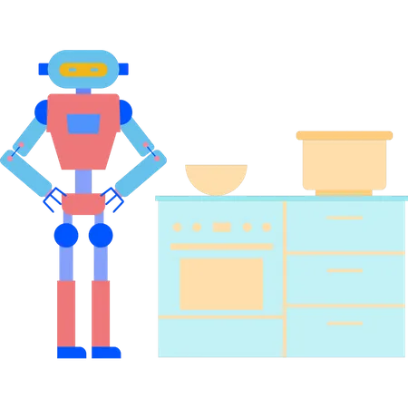 The Robot Is Standing In The Kitchen Illustration