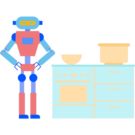 Robot standing in kitchen  Illustration