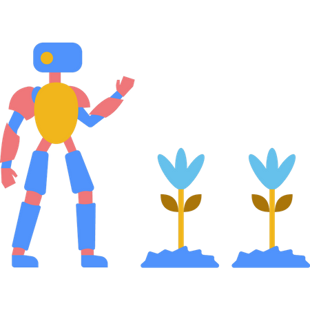 Robot standing near plant  Illustration