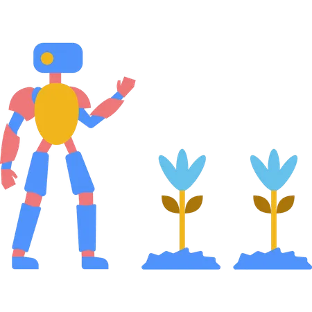 Robot standing near plant  Illustration