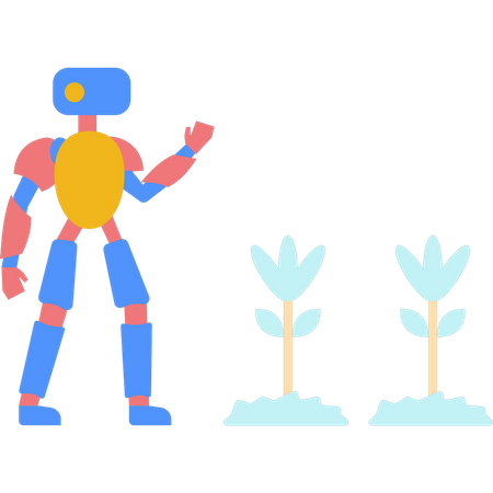 Robot standing near plants  Illustration