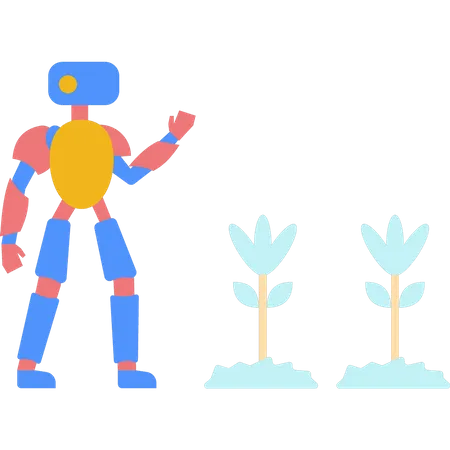 Robot standing near plants  Illustration