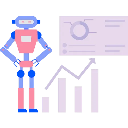 Robot stands near a chart graph presentation  Illustration