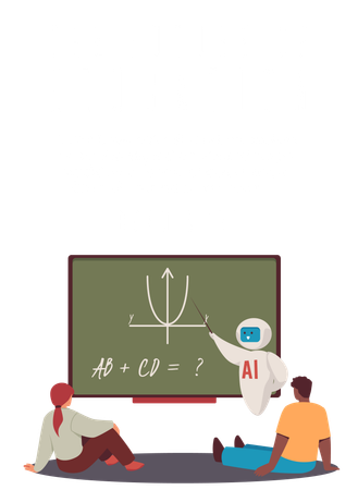 Robot teacher explains geometry to children  Illustration