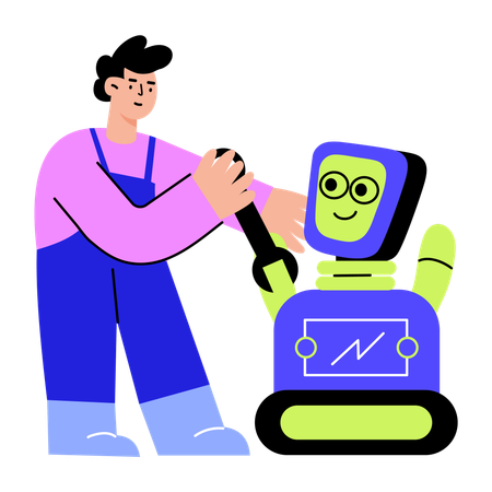 Robot technician fixing robot  Illustration