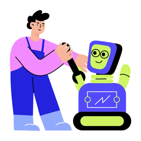 Robot technician fixing robot  Illustration