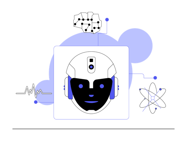 Un robot trabaja en la unión química  Ilustración