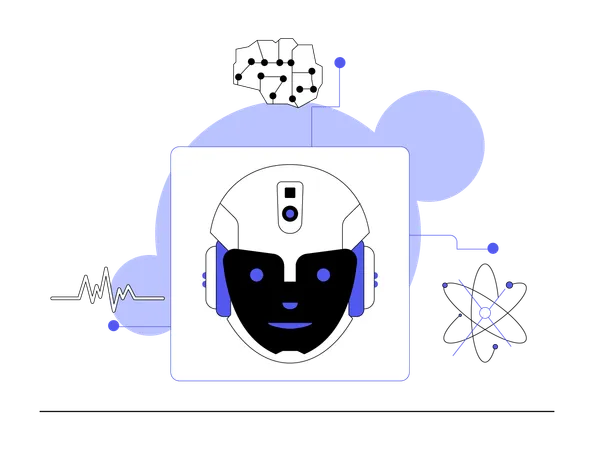 Un robot trabaja en la unión química  Ilustración