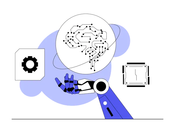 Robot trabaja con tecnología de inteligencia artificial  Ilustración