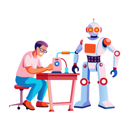 Robot trabajando con ingeniero  Illustration