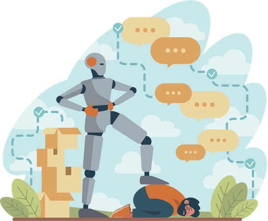 Robot using man as slave  일러스트레이션