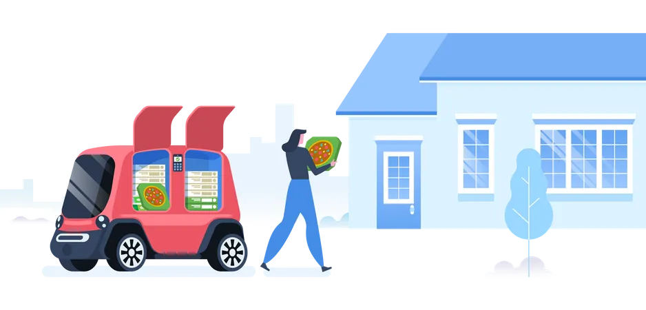 Robot Vehicle to deliver pizza Illustration