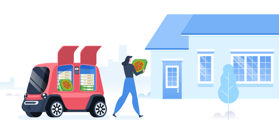 Robot Vehicle to deliver pizza  Illustration