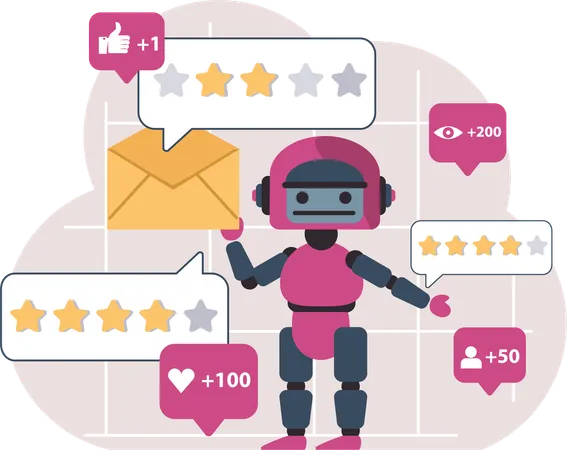 Robot vérifiant le courrier des commentaires des clients  Illustration