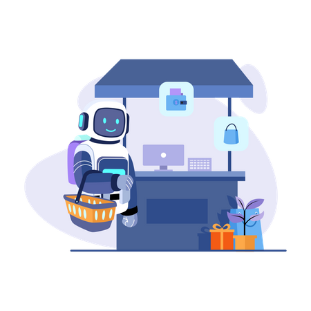 Robot Visit Our Store  Illustration